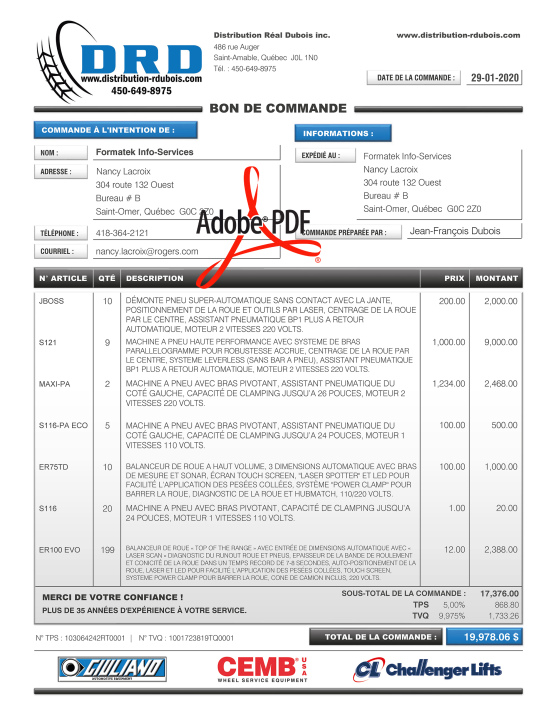 PDF | BON DE COMMANDE - CLIENT | # P-M1DE01X-6