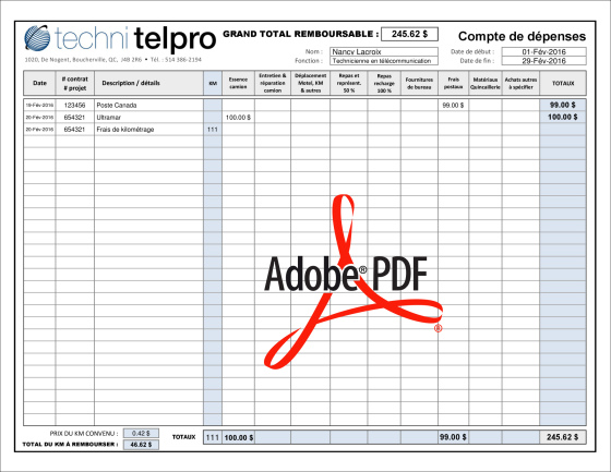 PDF | RAPPORT DE DÉPENSES | # P-M3TE01X-9