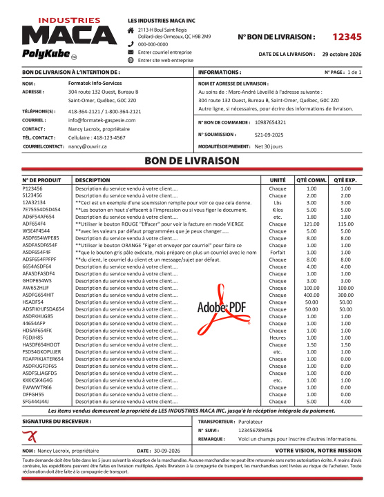 PDF | BON DE LIVRAISON | # P-M5DE02-5