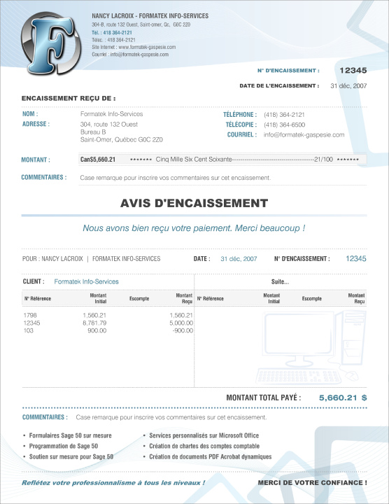 SAGE 50 | AVIS D'ENCAISSEMENT | # M5SE20X-4