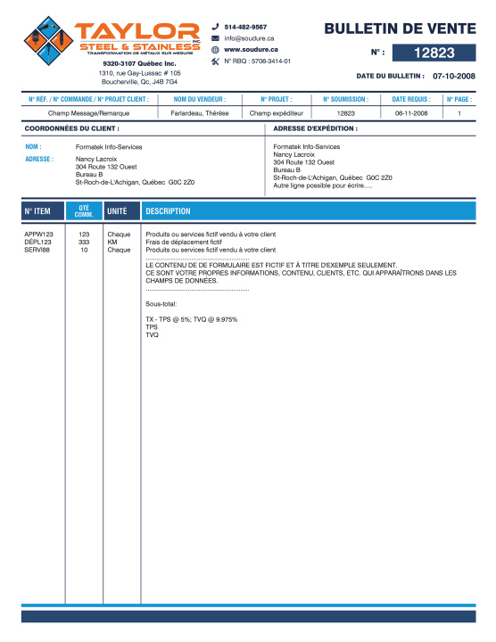 SAGE 50 | BULLETIN DE VENTE | # M3FA01-11