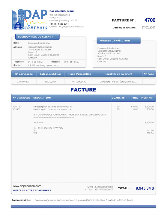 SAGE 50 | FACTURE | # M1DE07-1